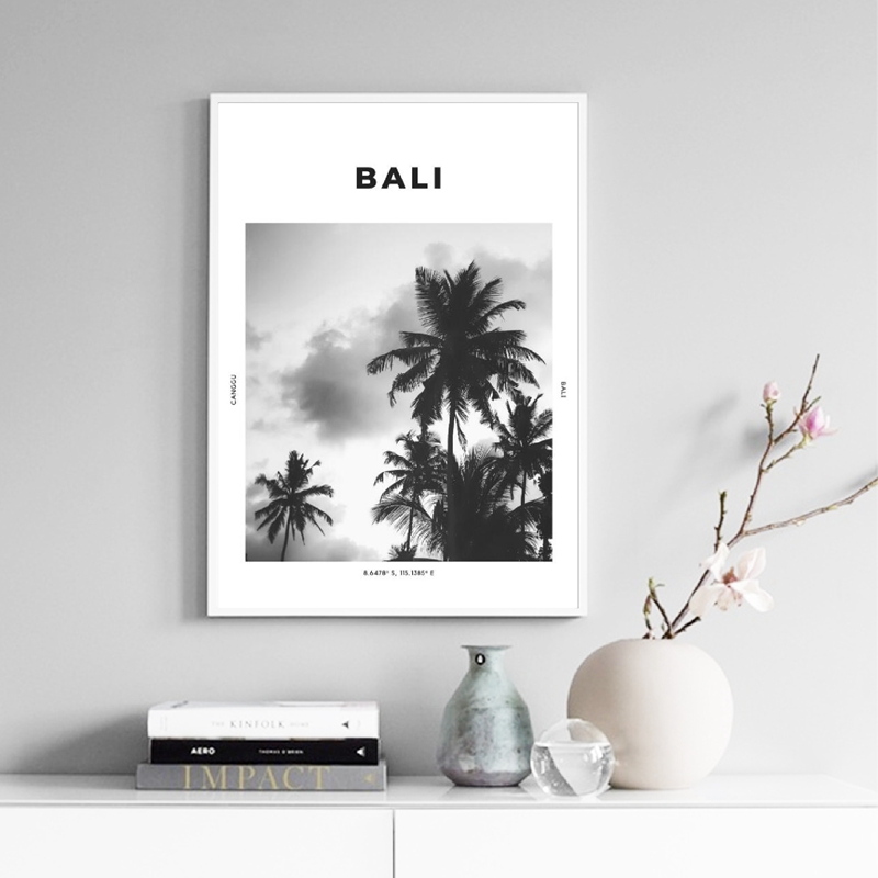 Home Decor Ubud - バラのトラベルプリント黒白の写真ポスター壁アート座標cangguつぼみの木熱帯の写真家の装飾