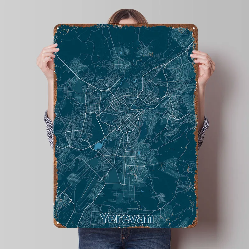 Home Decor Yerevan - エレヴァン市地図ポスターマップ金属看板装飾自宅装飾カスタマイズ可能なブリキ看板ホームルーム装飾コーヒーバー用
