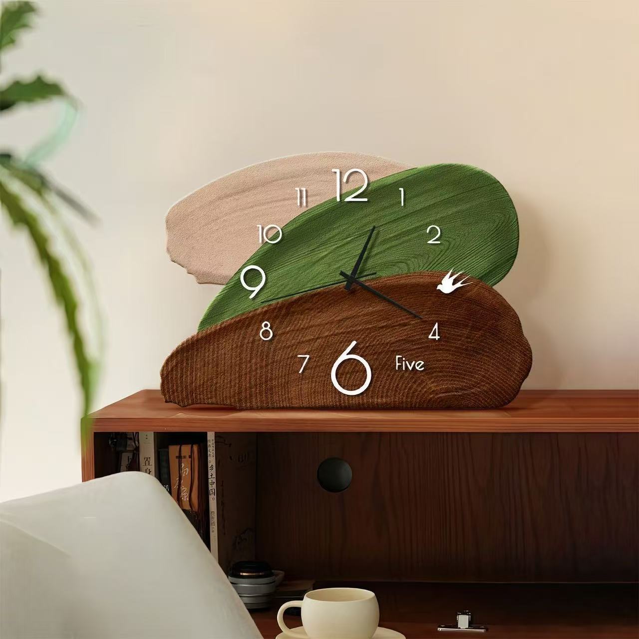 Wall Clock Silent - レトログリーンウォール＆テーブル両用時計、アートスタイル静音時計、アンティークデスクトップオーナメント（家の装飾用）