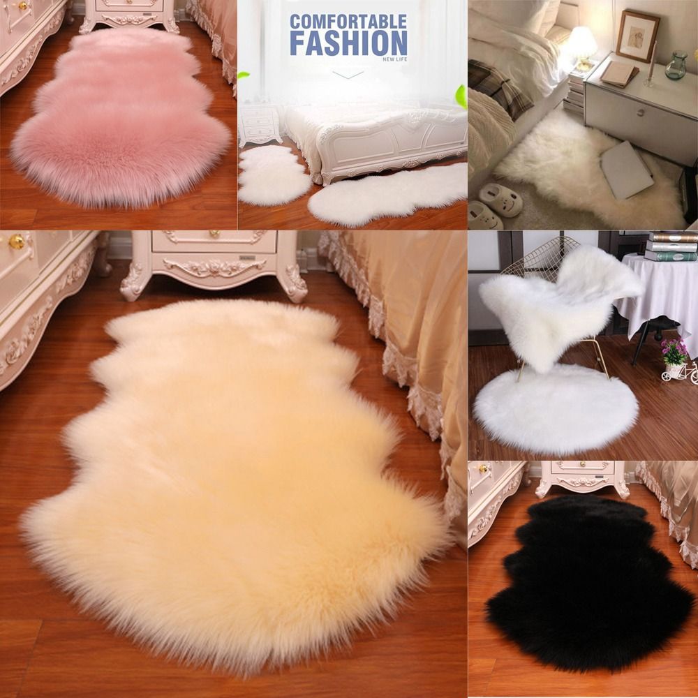 Cowhide Rug Faux - フェイクウールの寝室の敷物,人工シープスキン,長い髪,ふわふわ,柔らかい,家の装飾,滑り止め