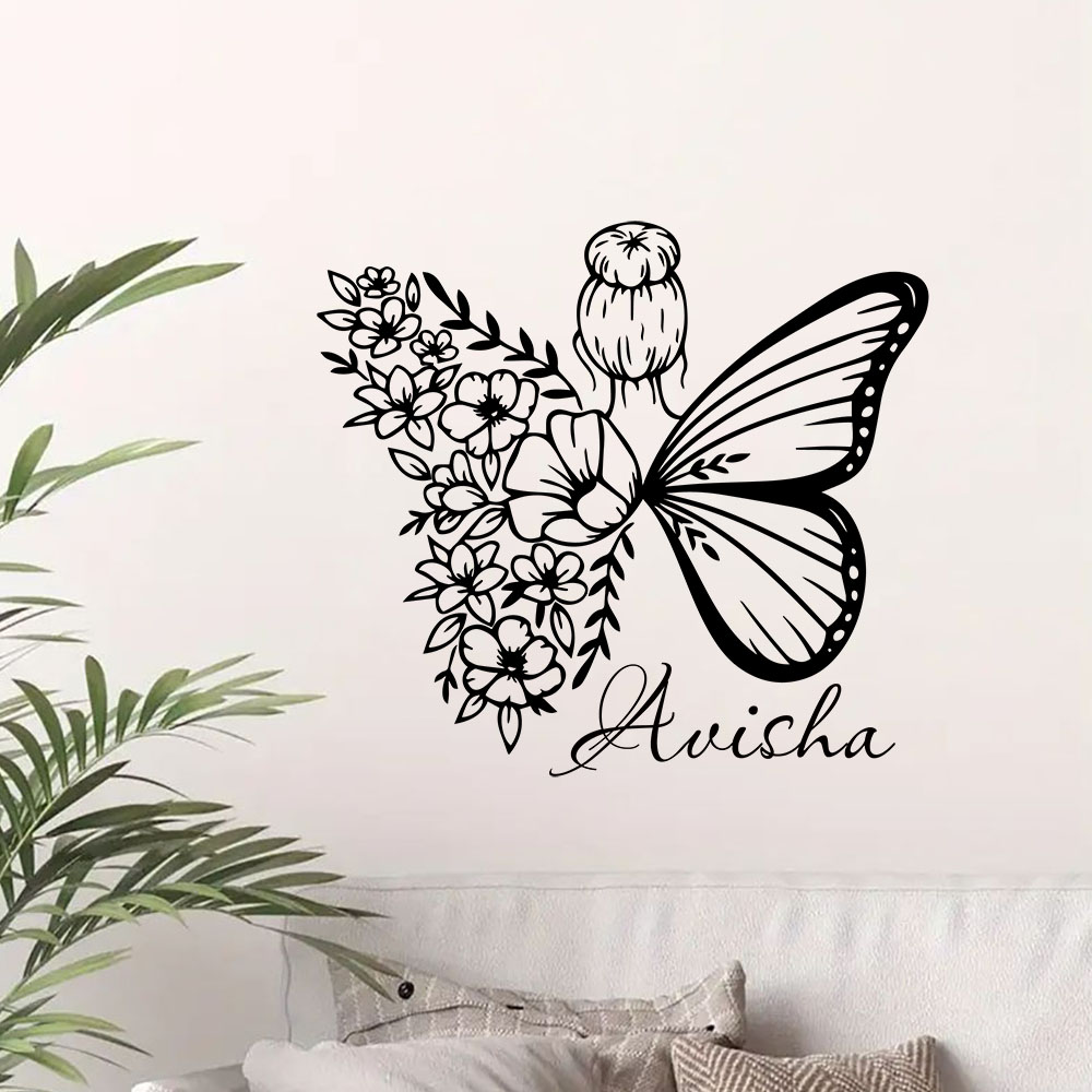 Home Decor Wall Tiles - 1PC 新しい蝶の花の妖精パーソナライズされた名前ホームデコレーションモダンなアクリル装飾友人へのギフト壁装飾壁画