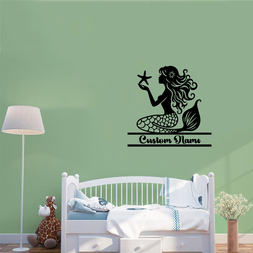 Home Decor Wall Tiles - 1PC 新しいマーメイドパーソナライズされたテキストウォールアートデカールウォールステッカー Pvc 素材家の装飾用ビニールアートデカール
