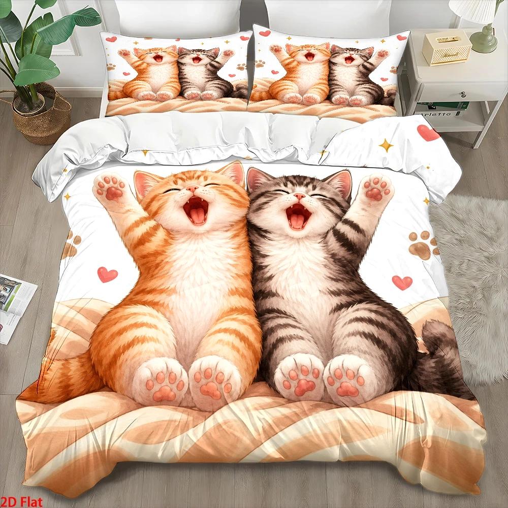 Home Decor Minimalist Style - 3ピースのかわいい猫柄布団カバーセット、3ピース寝具セット（1*布団カバー+2*枕カバー）、肌に優しい通気性のあるポリエステル織り寝具、北欧スタイルのダブル寝具、柔らかく快適なオールシーズン対応ベッドカバー、目に見えないジッパー付きしわ防止簡単清掃ベッドカバー、居心地の良い家の寝室装飾セット、洗濯機で洗える耐久性のある学生寮寝具、モダンでミニマルな軽量高級寝具セット、大型布団カバーセット（自宅のマスターベッドルームとゲストルーム用）、キルティング加工