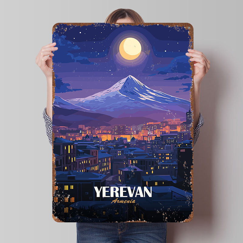 Home Decor Yerevan - エレヴァンアルメニア夜景メタルポスターカスタマイズされたウォールアートレトロヴィンテージブリキ看板男性用洞窟家の装飾用