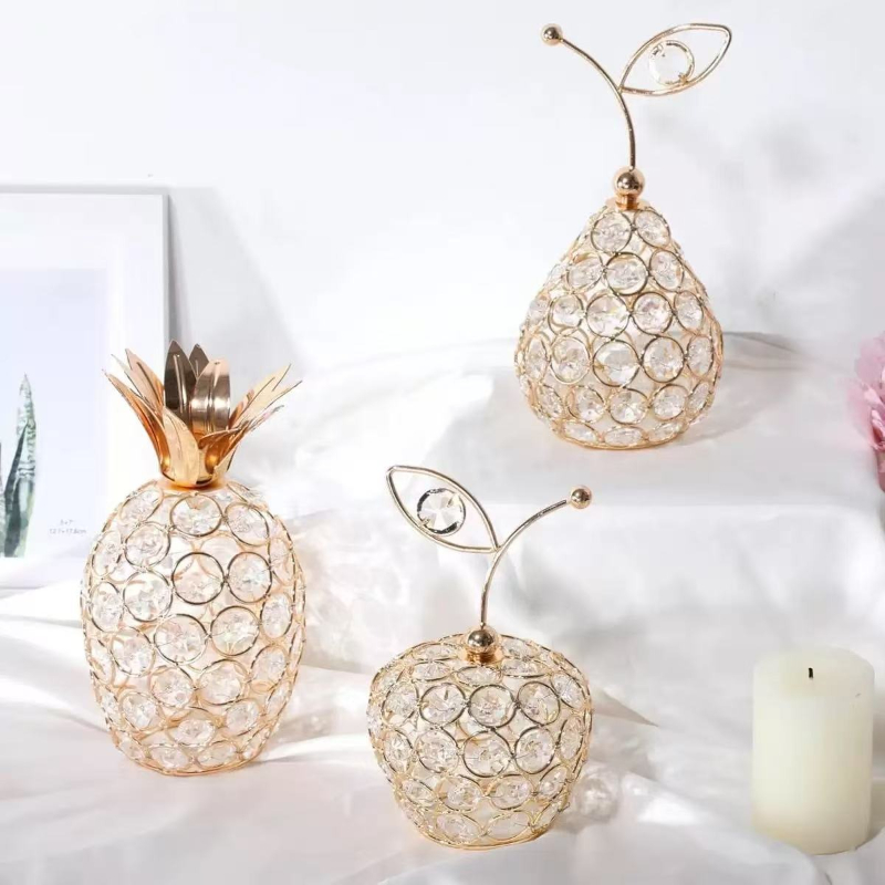 Home Decor Center - ヨーロッパのクリエイティブなクリスタル工芸品、リンゴ、雪梨、パイナップルの置物、デスクトップセンターピース、家の装飾アクセサリー