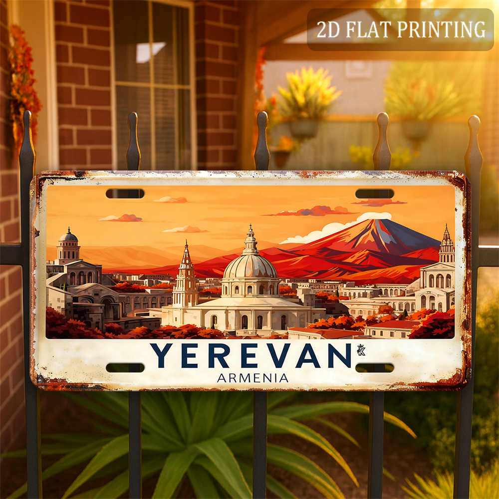 Home Decor Yerevan - エレヴァン アルメニア都市風景ブリキ看板 - ヴィンテージ耐久性のある金属製飾り板壁装飾、ホームオフィスバーマンケーブウォールアート