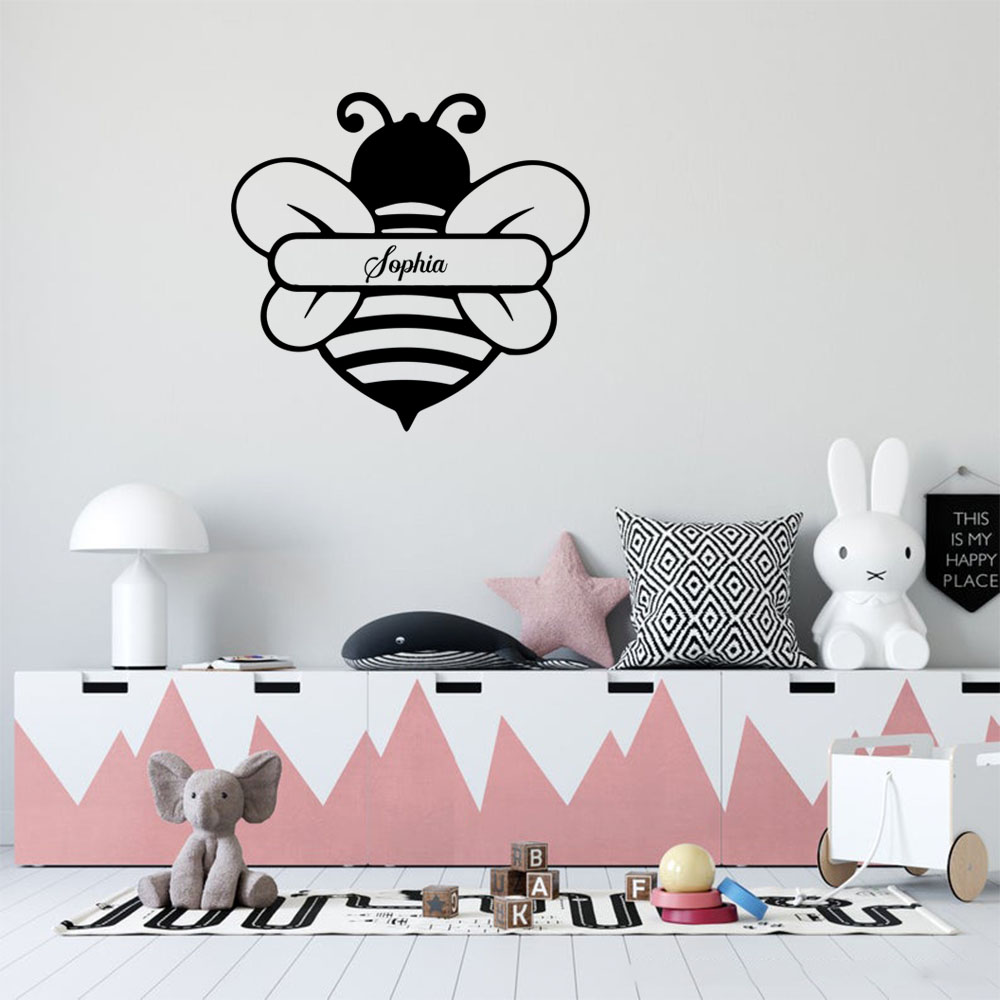 Home Decor Wall Tiles - 1PC ファッション蜂パーソナライズされた名前ウォールデカールリビングルーム取り外し可能な壁画ドア装飾ホームパーティー装飾壁紙