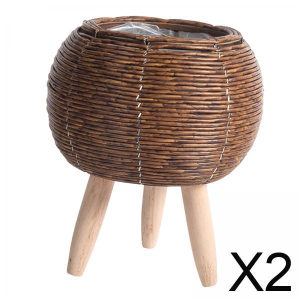 Home Decor Rattan - 織りバスケットスタンド付き屋内フラワーポットオーガナイザー、創造的な籐の装飾、ホームオフィス用ミニ回転式ガーデン