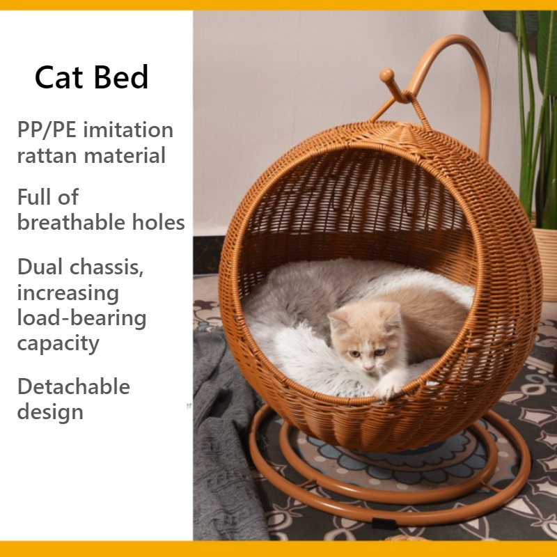 Home Decor Rattan - 籐製ハンギングキャットベッド ソフトクッション付きキャットハンモック 通気性のある取り外し可能な猫用ベッド ホームデコレーション スイングネスト 猫用
