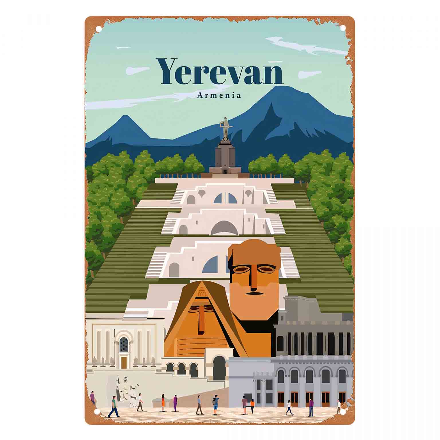 Home Decor Yerevan - 2Dフラット1個入りエレヴァン・アルメニア都市景観メタルウォールサイン装飾品、家庭、カフェ、ガレージ、寝室、ポーチ、庭用