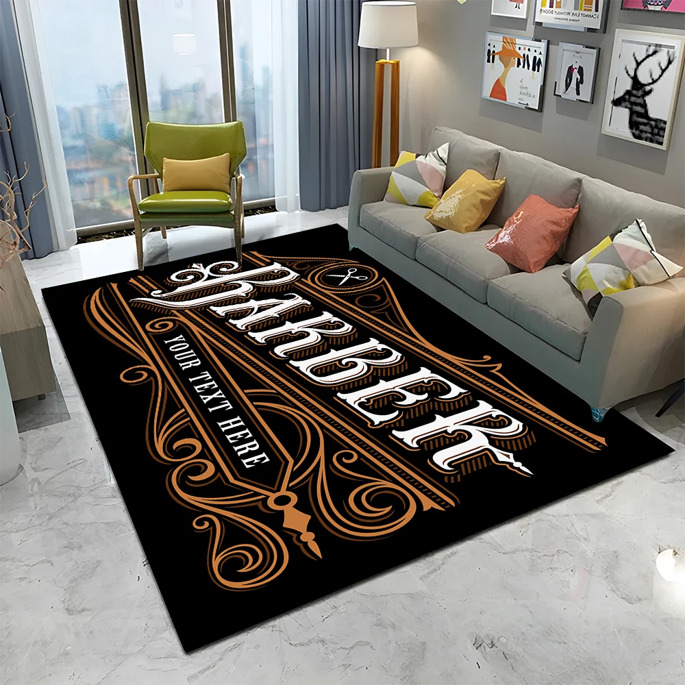 Home Decor Online Shopping - 3D理髪店スカルヴィンテージサインHDカーペットラグ、ホームリビングルーム寝室ソファ玄関マット装飾、子供用エリアラグ滑り止めフロアマット