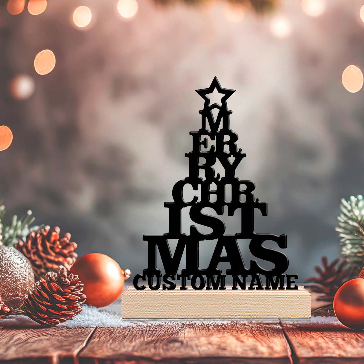 Home Decor Names - 1個入りカスタム名入りメリークリスマス木製ベースメタルアートオーナメント、ホームオフィスホテルカフェクラブ装飾、家族や友人への理想的な贈り物