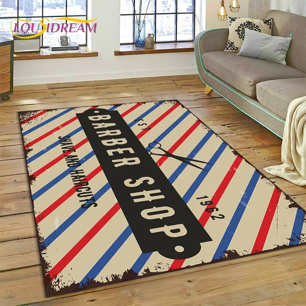 Home Decor Online Shopping - ファッション理髪店ロゴスカルヴィンテージカーペットラグ寝室リビングルームホームソファ装飾、子供ゲーム大型装飾フロアマット