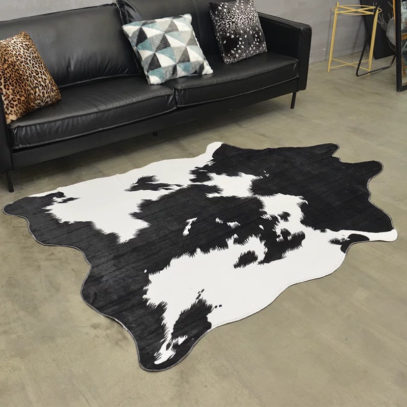 Cowhide Rug Faux - アメリカンスタイルのフェイクファー牛革ラグ、リビングルーム用、寝室用厚手カーペット、家の装飾、クリスマスデコレーション