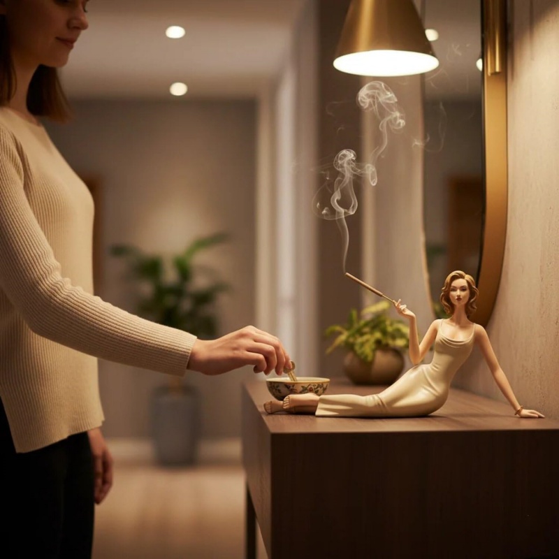 Incense Stick Holder - エレガントな女性像香炉ホルダー家庭用手作りアロマスティックホルダー瞑想彫刻アロマ像寝室の装飾用