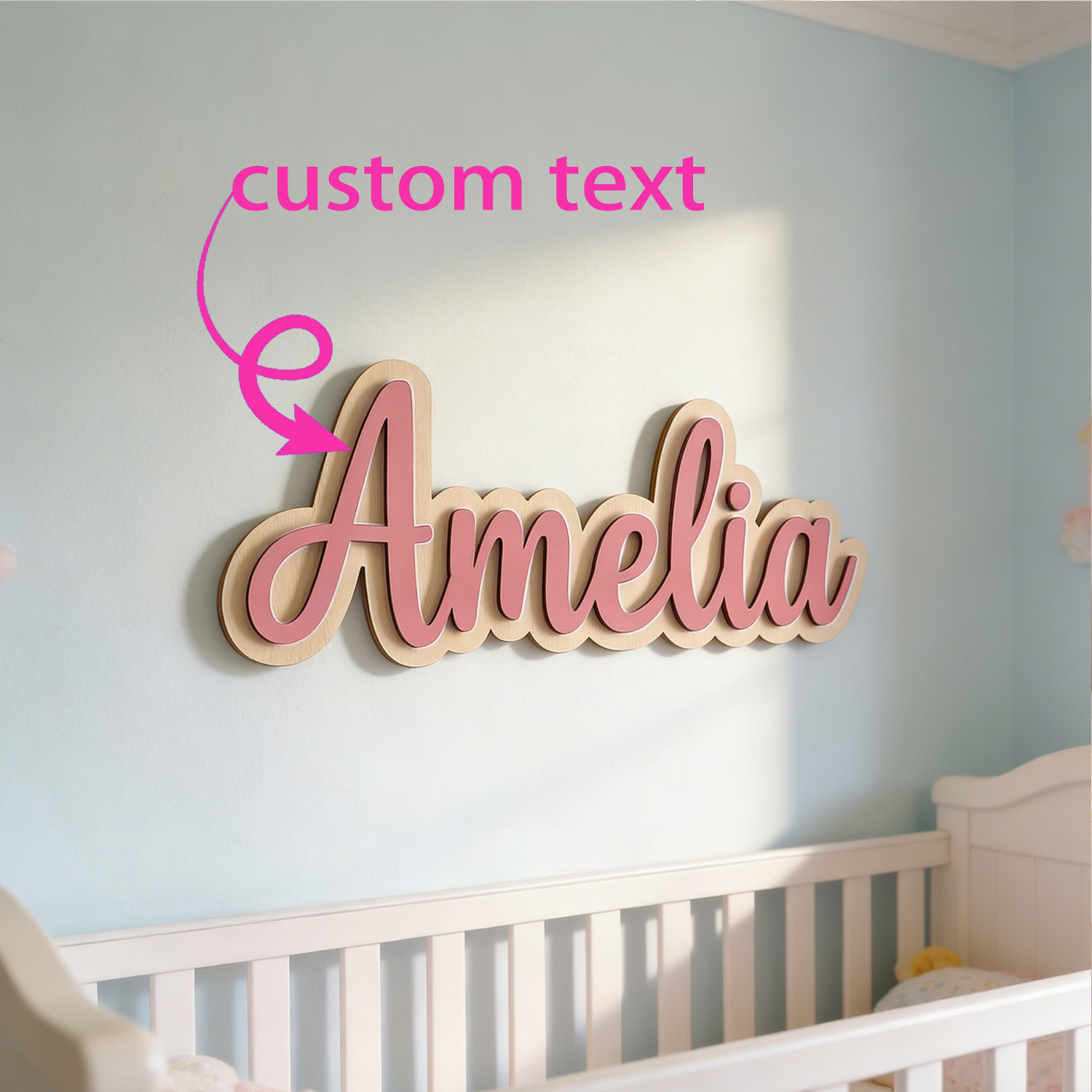 Home Decor For Wedding - 1個入りカスタマイズされた二層木製姓札、カスタマイズされたギフト、子供部屋の装飾、赤ちゃんの名前識別用