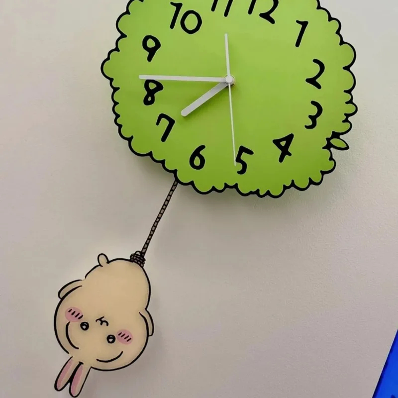 Wall Clock Silent - かわいいちいかわ振り子壁掛け時計グリーンツリー型サイレント非カチカチ音を立たない漫画風吊り下げ時計子供部屋リビングルーム装飾用
