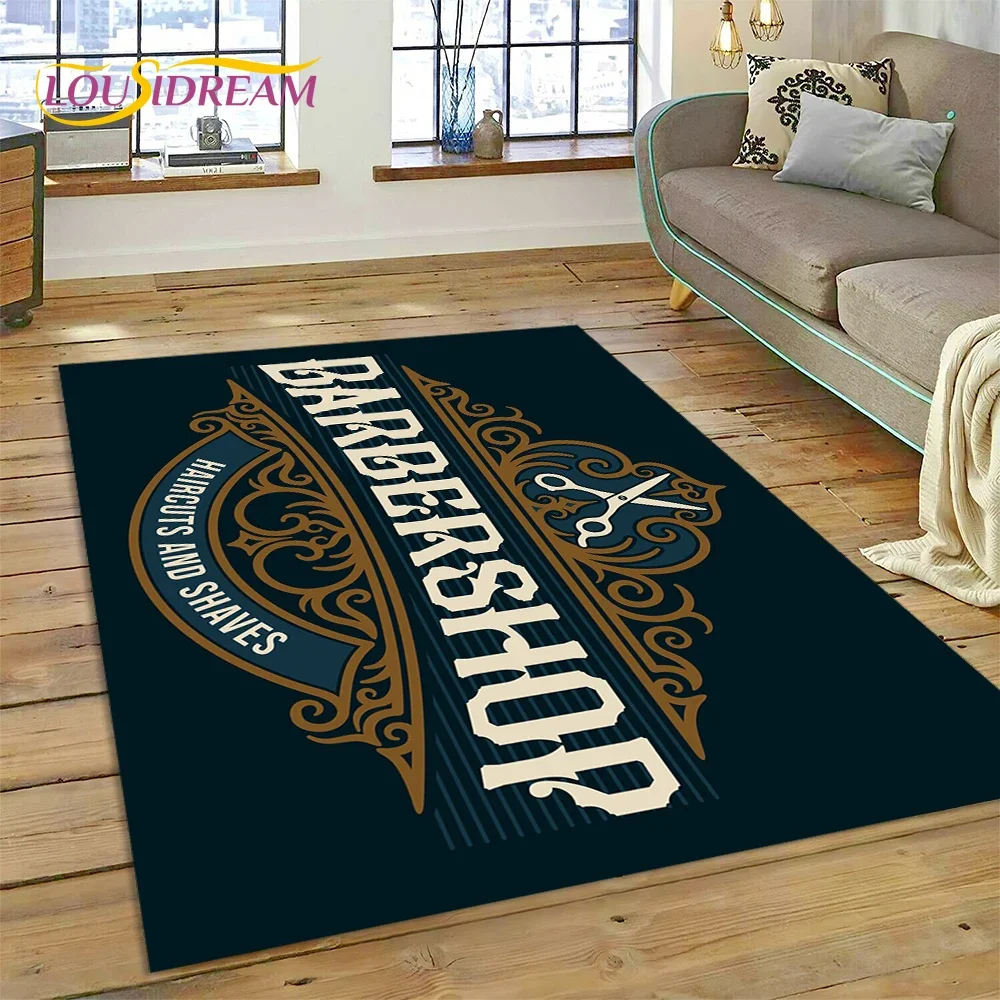 Home Decor Online Shopping - ファッションバーバーショップロゴスカルヴィンテージカーペットラグ、寝室、リビングルーム、ホームソファ装飾、子供用ゲーム用大型装飾フロアマット