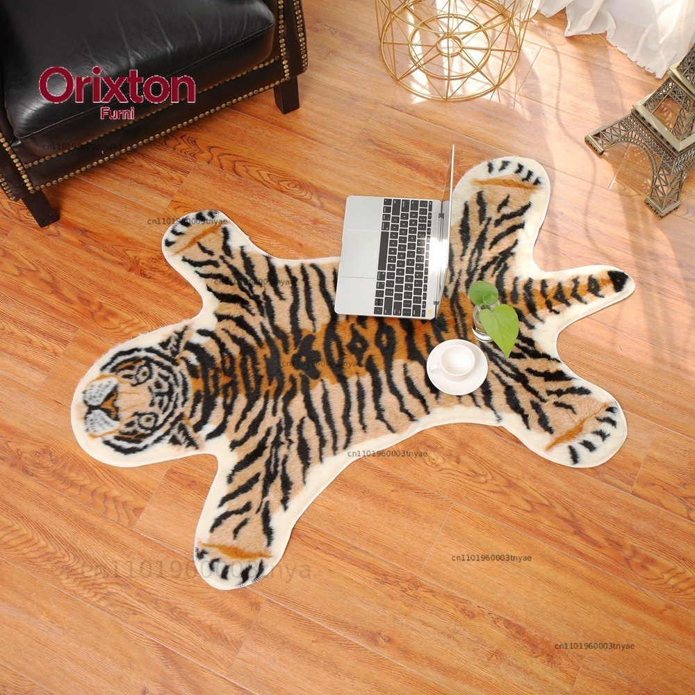 Cowhide Rug Faux - タイガープリントラグ カウレオパード タイガープリント牛革風フェイクスキンレザー 滑り止めマット 94x100cm アニマルプリントカーペット
