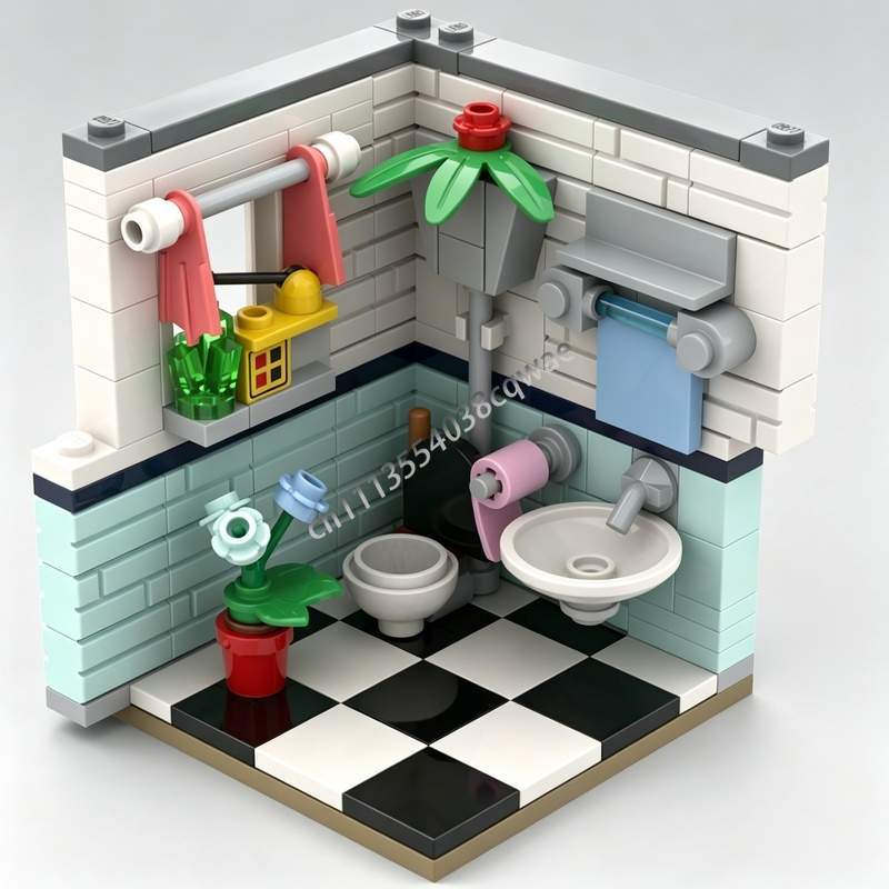 Home Decor Habitat - 145 パーツ浴室生息地インテリアモデル MOC カスタムパズル DIY 組み立てビルディングブロック家の装飾教育玩具ギフト