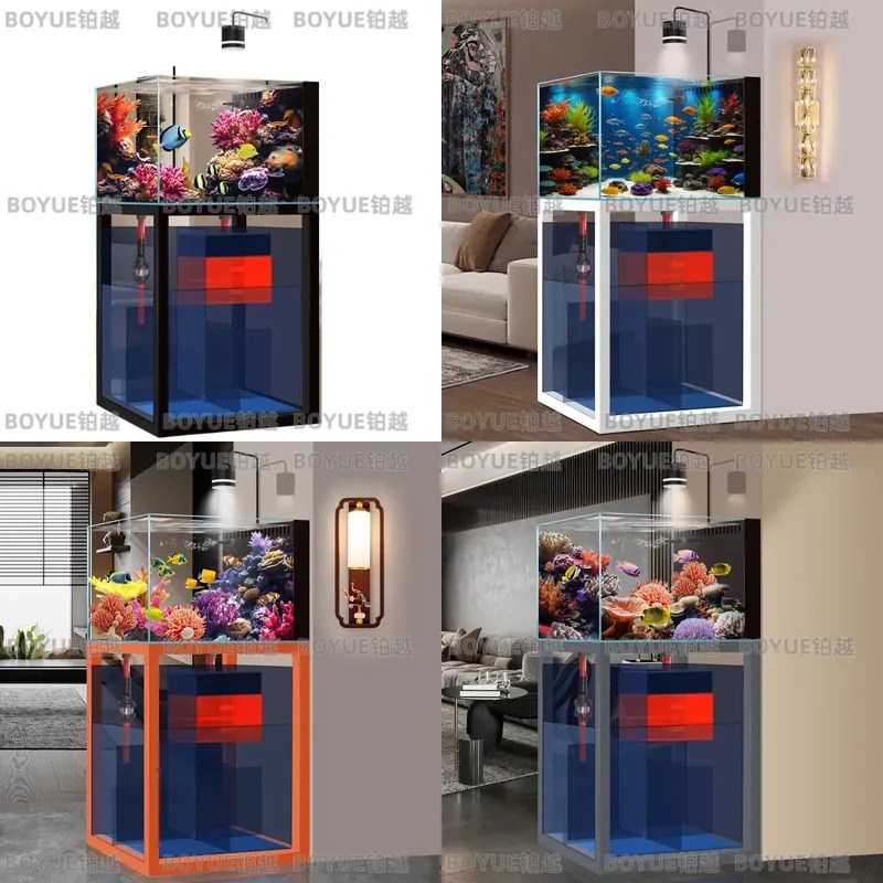 Home Decor Habitat - 超透明ガラス製海水水槽 底面フィルター付き 小型・中型 サンゴ礁水槽 リビングルームの家の装飾 魚の飼育場
