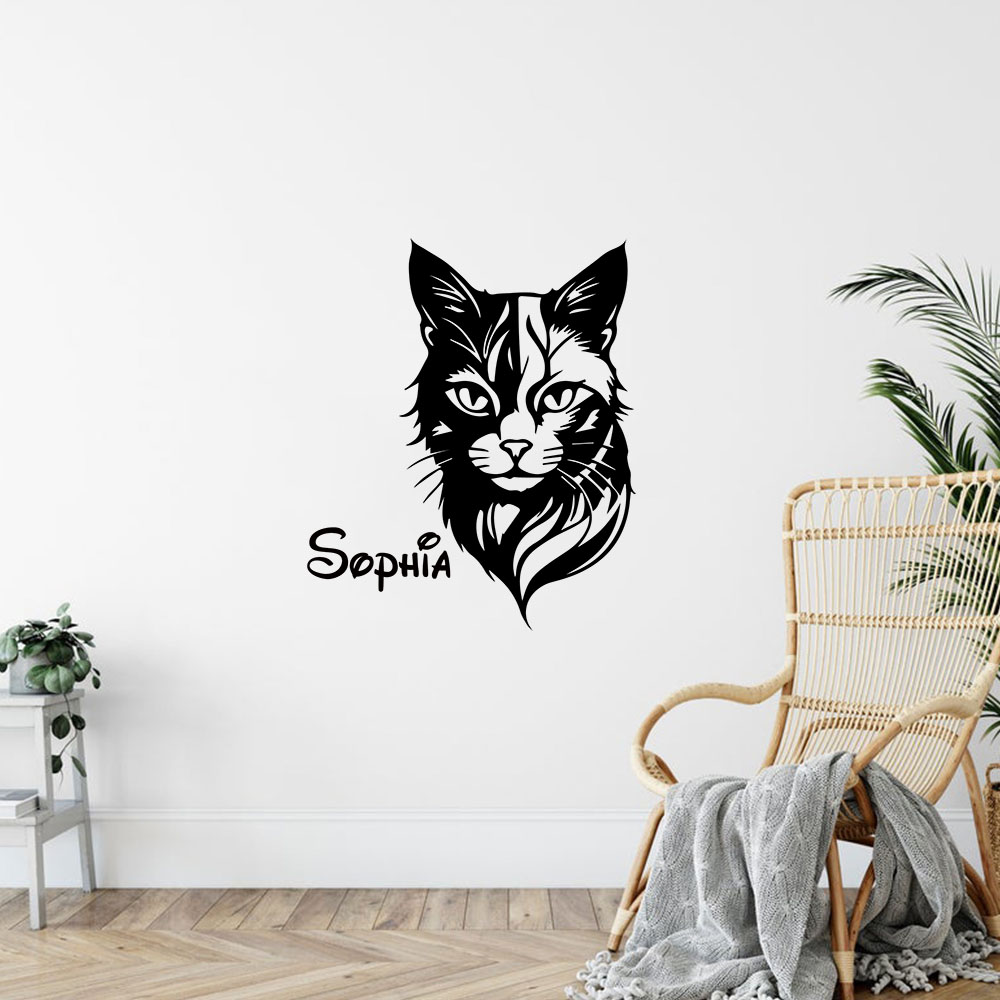 Home Decor Wall Tiles - 1PC かわいい猫パーソナライズされた名前ウォールアートデカールウォールステッカー Pvc 素材最高のクリスマスギフトホームパーティーの装飾壁紙