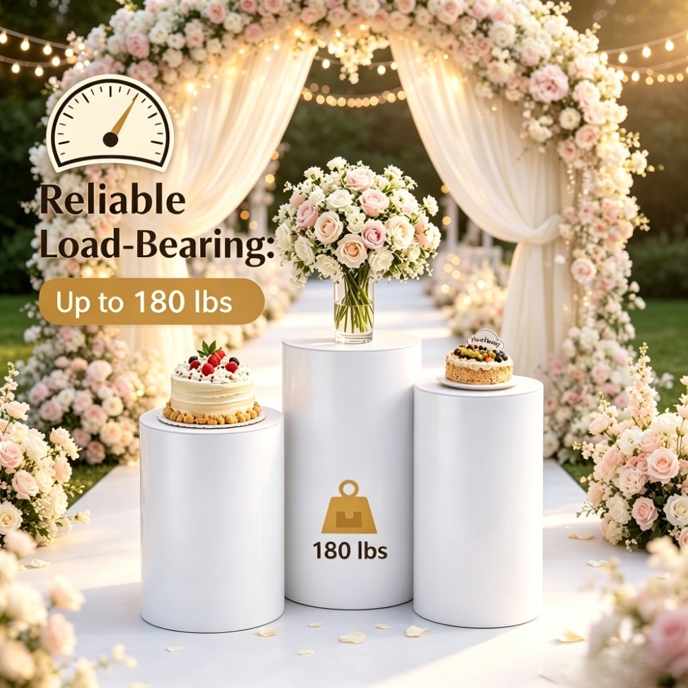 Home Decor For Wedding - 3/5個入り ホワイトシリンダー台座、ウェディングパーティー用丸型台座柱、デザートケーキテーブルフラワーバックドロップデコレーション