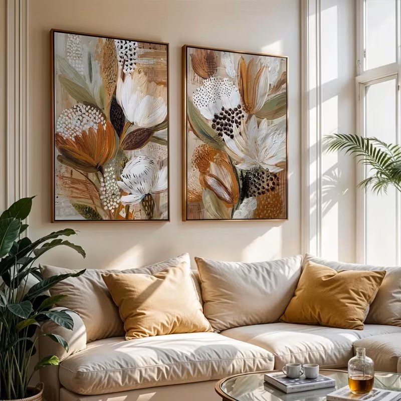 Home Decor Minimalist Style - レトロ 2 個ポスターボヘミアンスタイル植物キャンバス抽象花柄モダンなミニマリストインテリア家の装飾リビングルーム