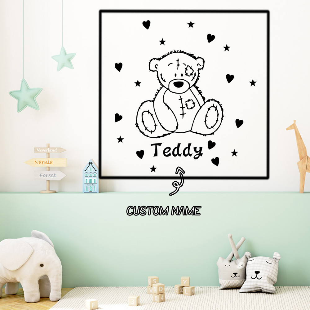 Home Decor Wall Tiles - 1PC ロマンチックなテディベアカスタマイズされた名前壁アートデカール装飾ファッションステッカー家の装飾用壁デカール家の装飾