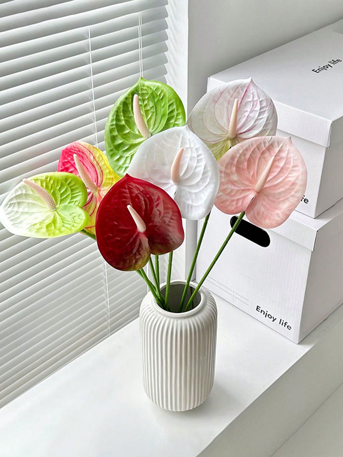 Home Decor Center - 1/5 個人工アンスリウムの花リアルタッチテーブルセンターブライダルウェディング花瓶家の装飾誕生日ギフト卒業装飾