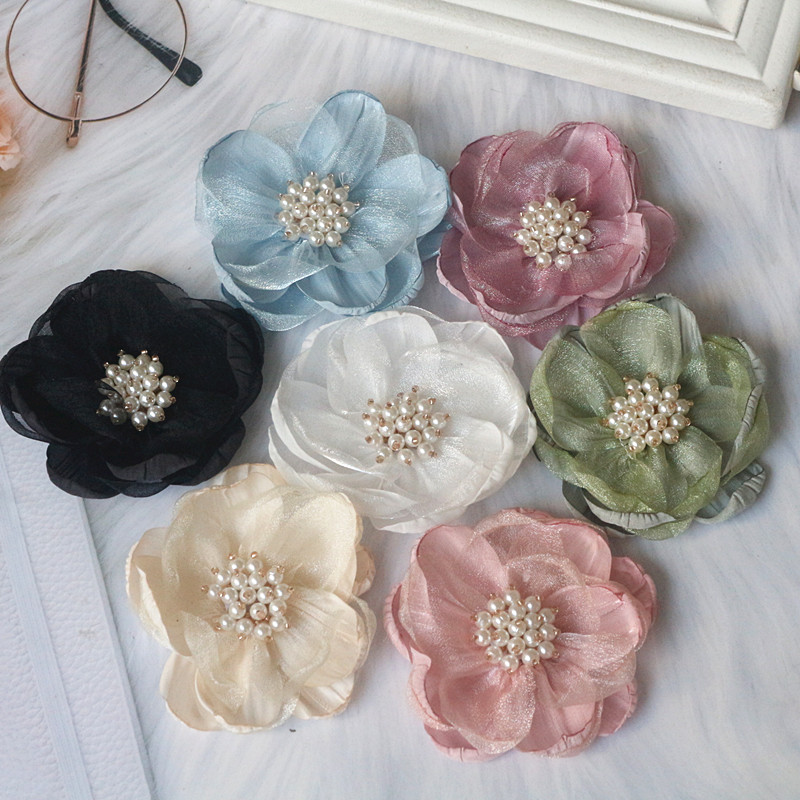Home Decor Center - モスリンシルクオーガンザ生地,5個,7.5cm,ボールセンターとバラの花,ウェディングドレス,スカート,家の装飾,DIYヘアアクセサリー