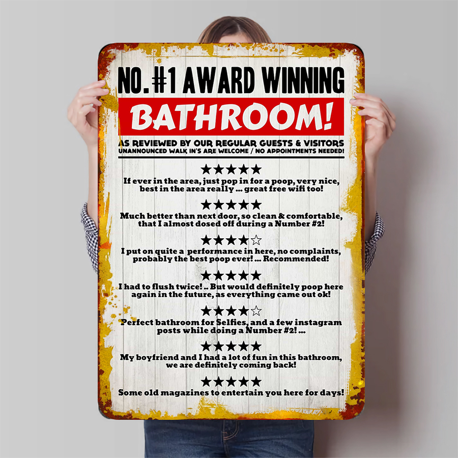Review Home Decor - No 1 優勝賞受賞 バスルーム 面白いゲストレビュー メタルサイン