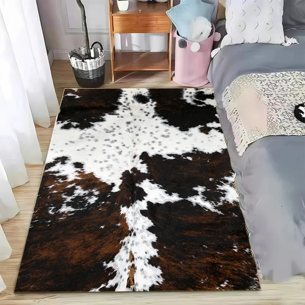 Cowhide Rug Faux - フェイクカウハイド柄エリアラグ ナチュラルテクスチャ ホームデコレーション リビングルーム 寝室 フロアカーペット