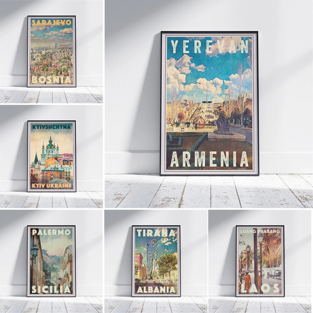 Home Decor Yerevan - 家と寝室の装飾のための旅行キャンバスの絵画、オフィスのためのレトロな写真、ヴィンテージとモウプリント、ティララ