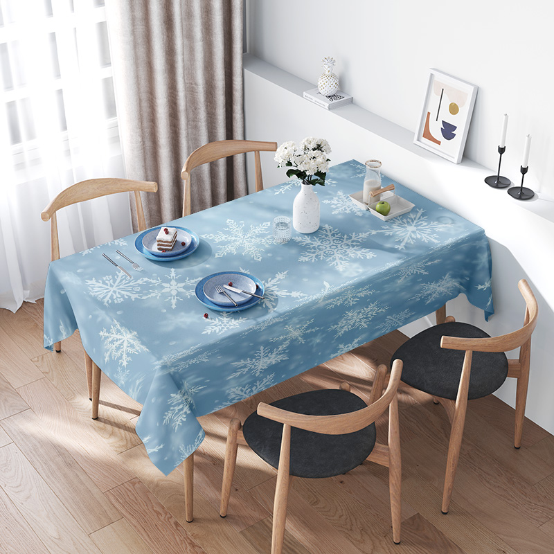 Home Decor Online Shopping - スノーフレークダイニングテーブルクロス冬の家の装飾青白い花寝具キッチンテーブルカバーセット360x525cmオンラインショッピングf