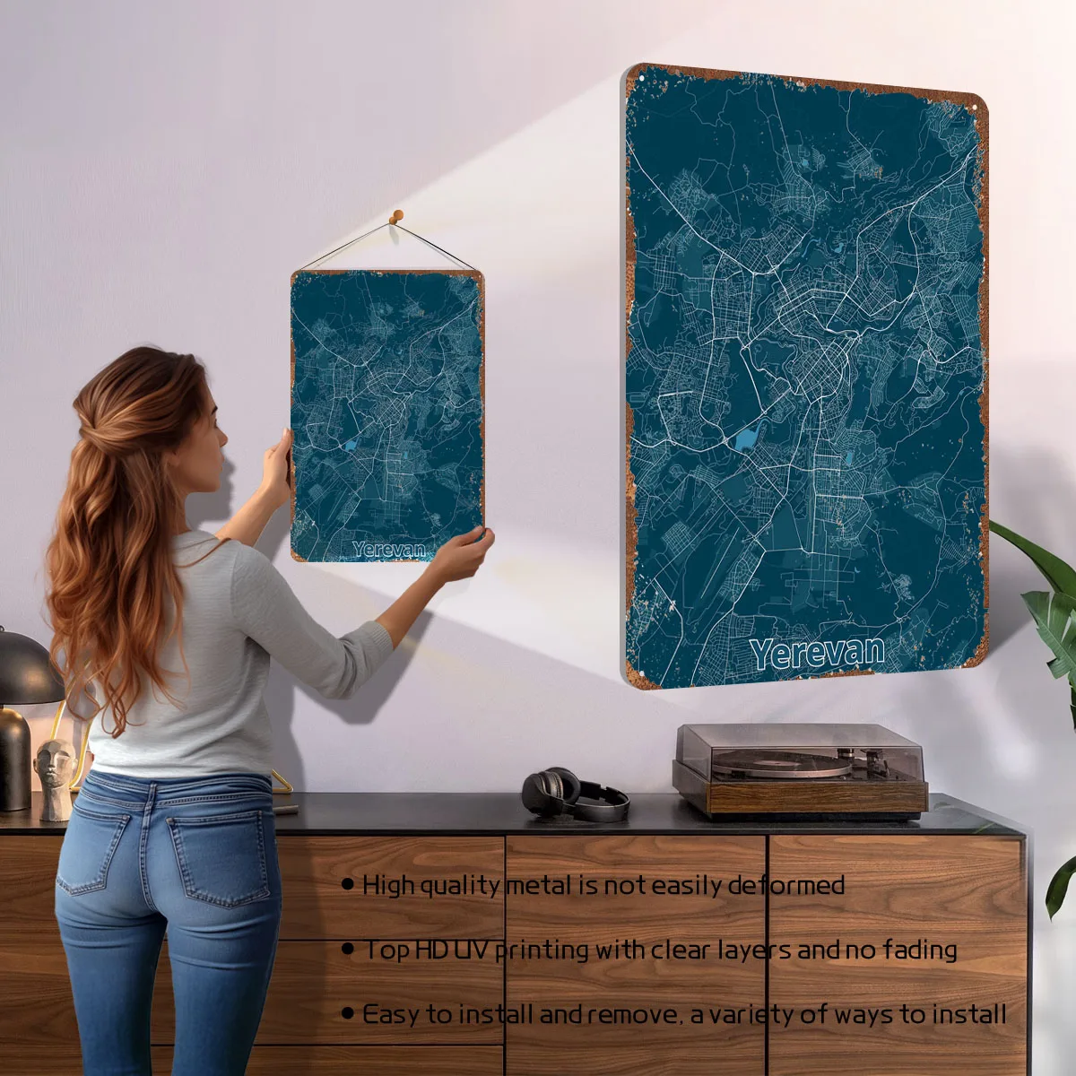 エレヴァン市地図ポスターマップ金属看板装飾自宅装飾カスタマイ - Home Decor Yerevan のレビューと価格