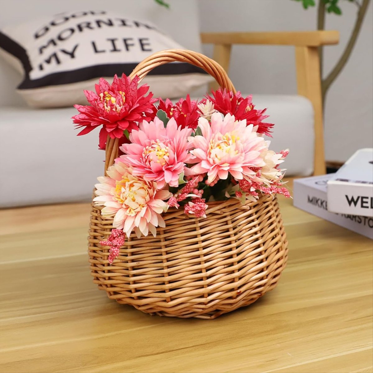 ハンドル付き籐製ピクニックバスケット、結婚式用柳製フラワーガ - Home Decor For Wedding のレビューと価格