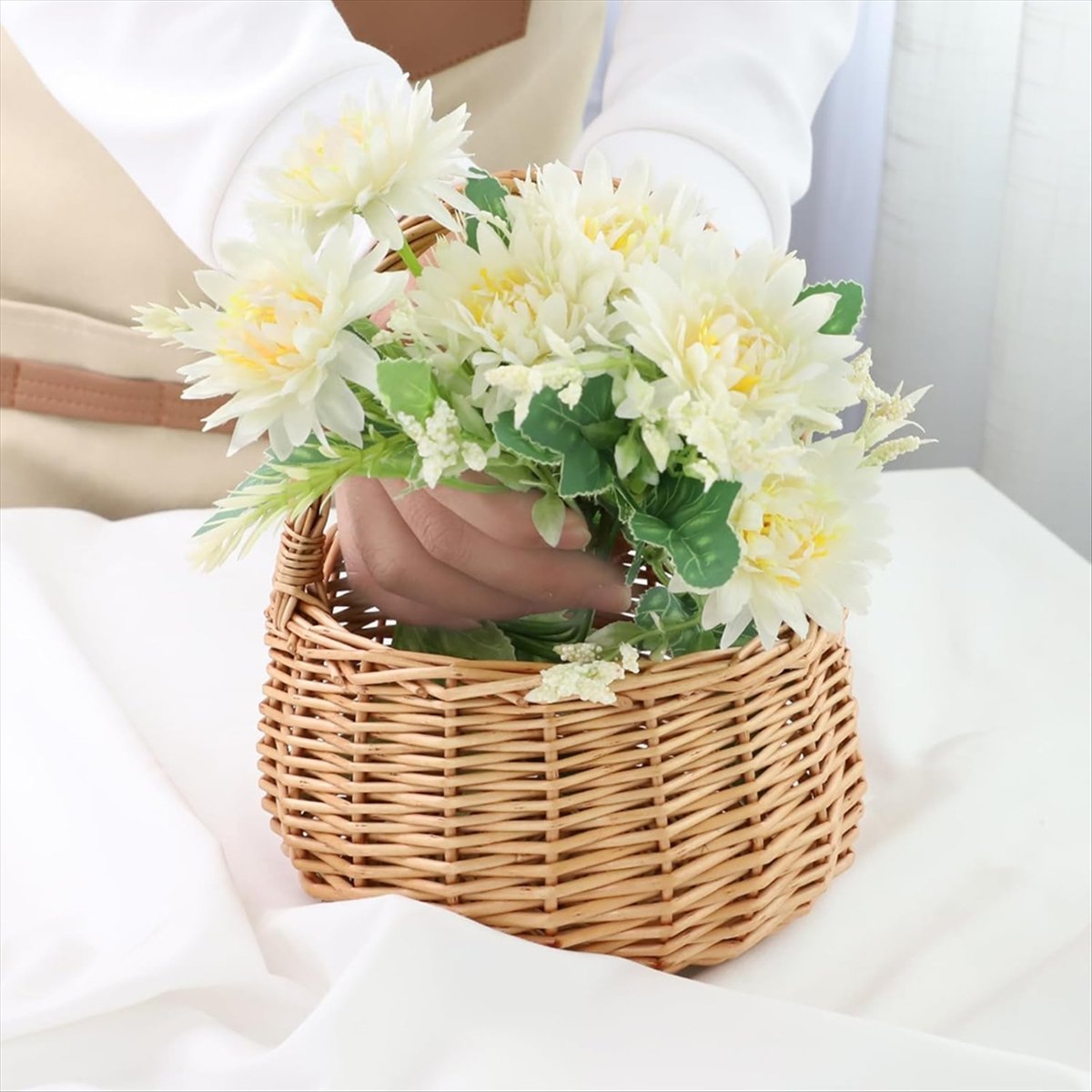 ハンドル付き籐製ピクニックバスケット、結婚式用柳製フラワーガ - Home Decor For Wedding のレビューと価格