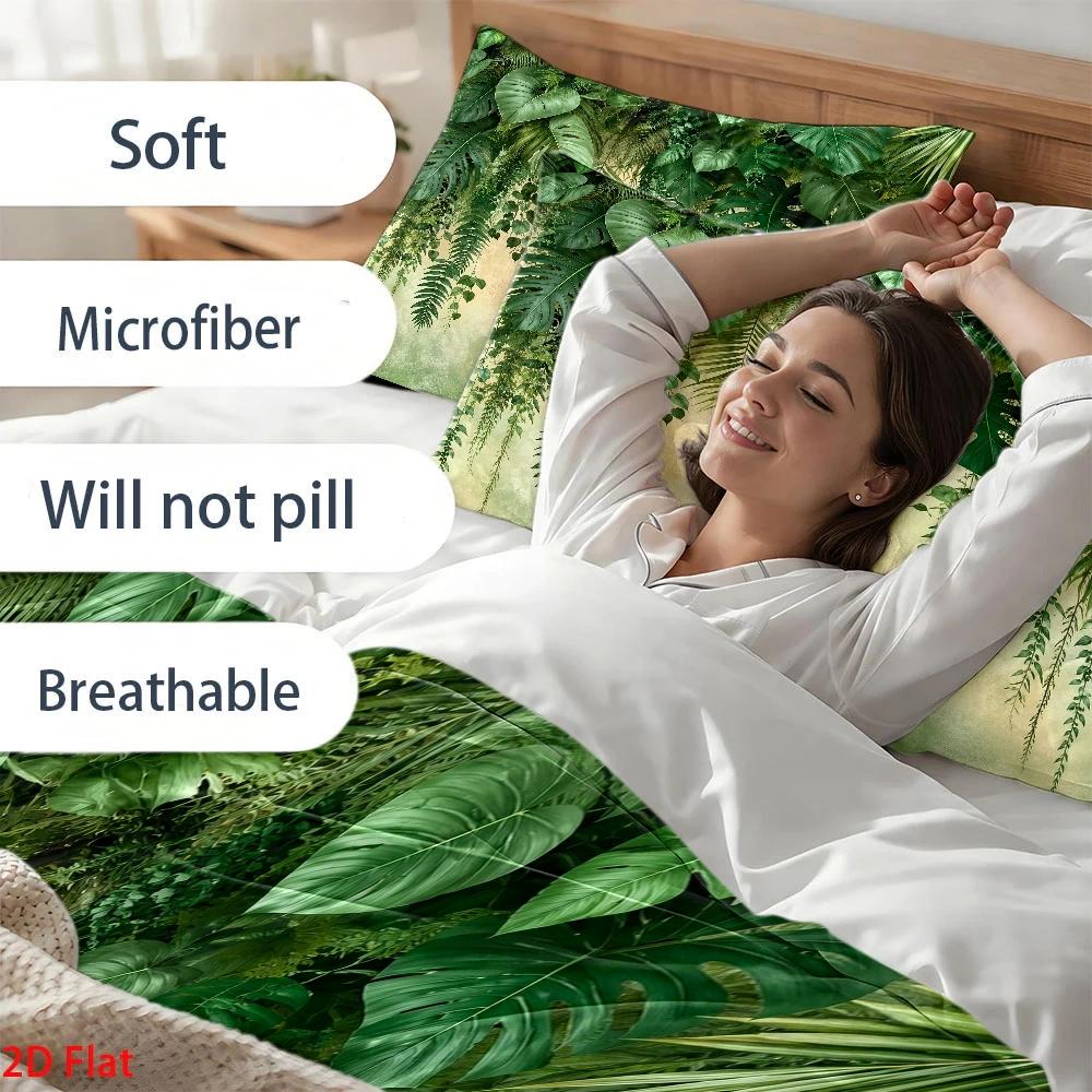 3ピーストロピカルレインフォレストプリントキルトカバーセット - Home Decor Minimalist Style のレビューと価格