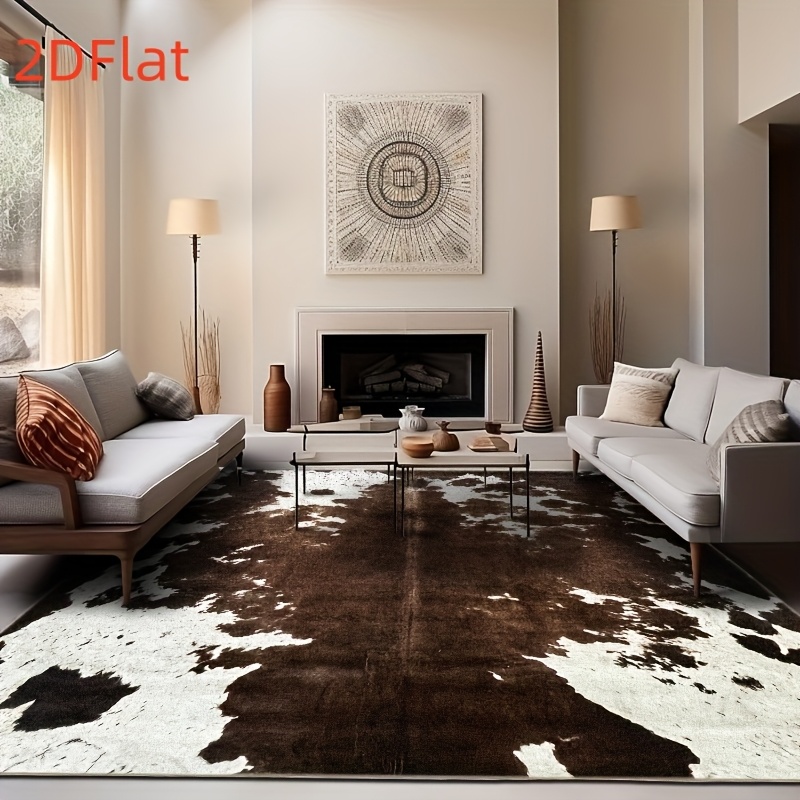 2Dフラットカウハイドプリントフランネルエリアラグ滑り止めフ - Cowhide Rug Faux のレビューと価格