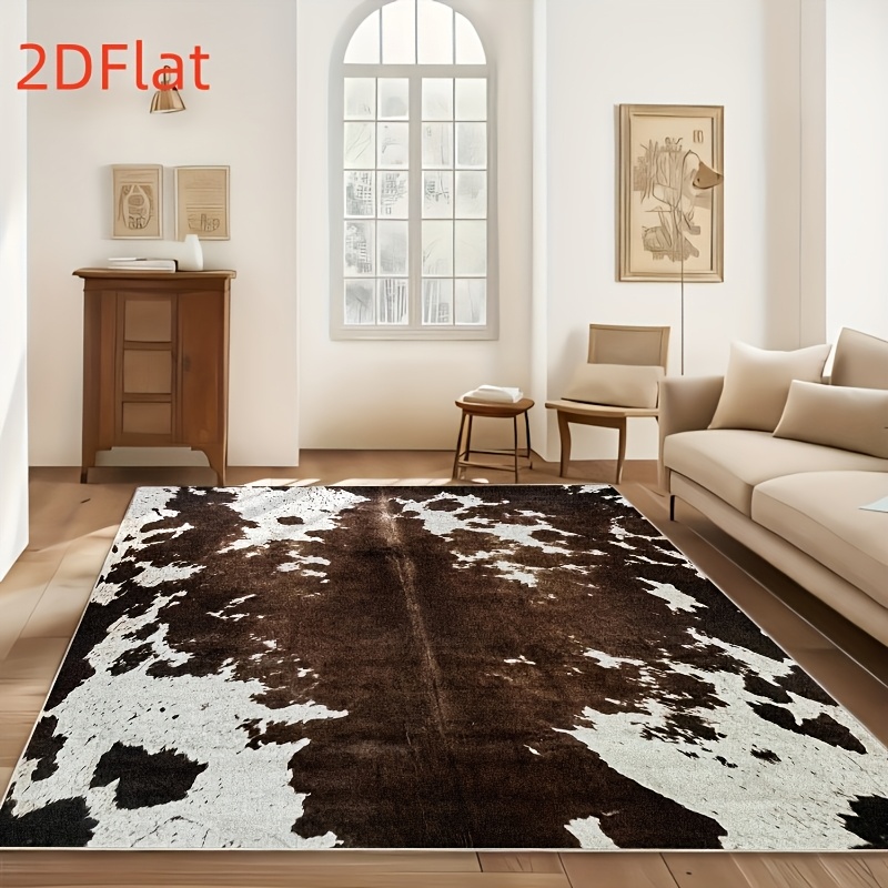 2Dフラットカウハイドプリントフランネルエリアラグ滑り止めフ - Cowhide Rug Faux のレビューと価格