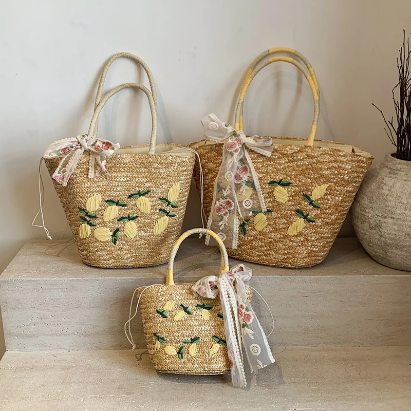 大容量ビーチショルダーバッグデザイナー刺繍ハンドバッグ夏の手 - Home Decor Rattan のレビューと価格