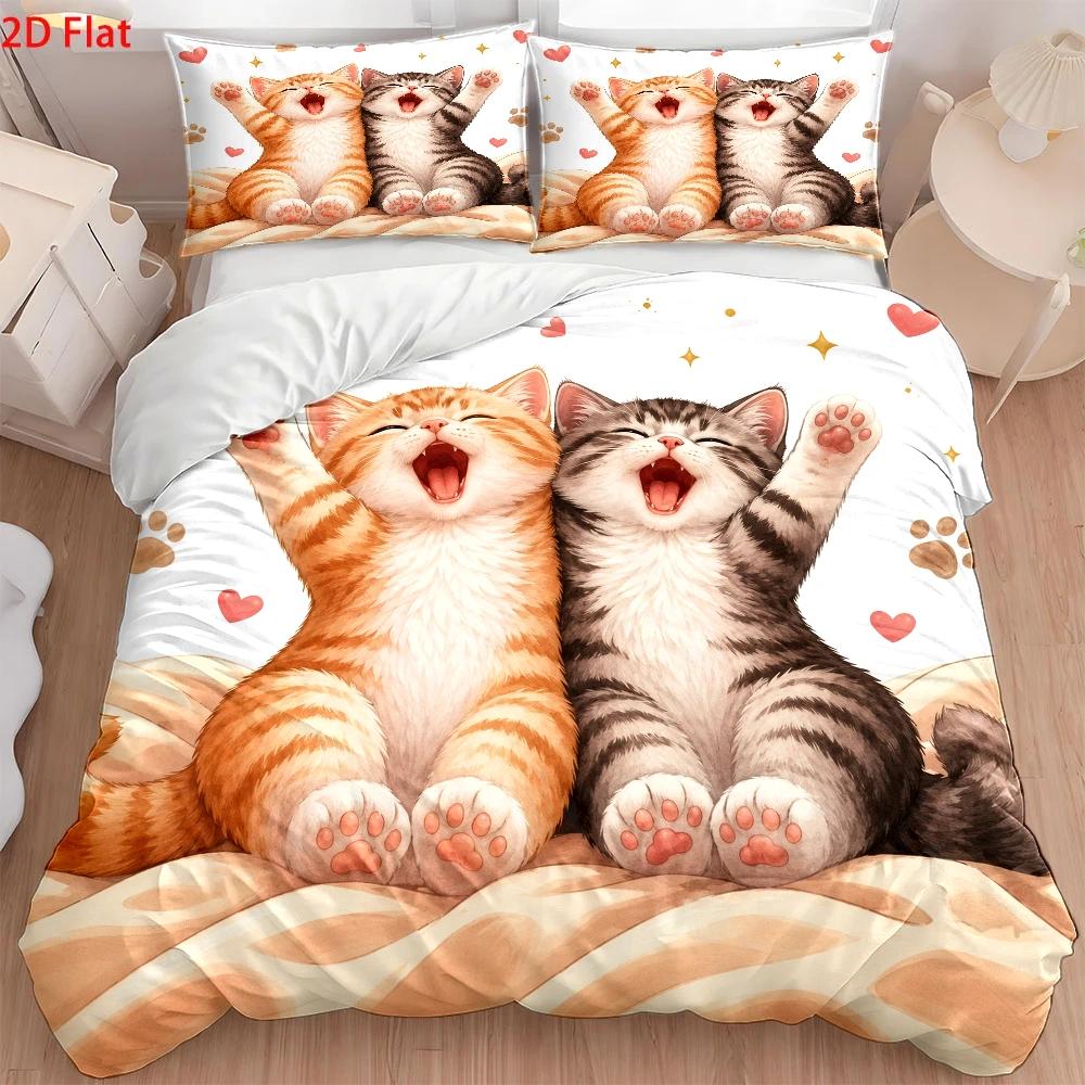 3ピースのかわいい猫柄布団カバーセット、3ピース寝具セット（ - Home Decor Minimalist Style のレビューと価格