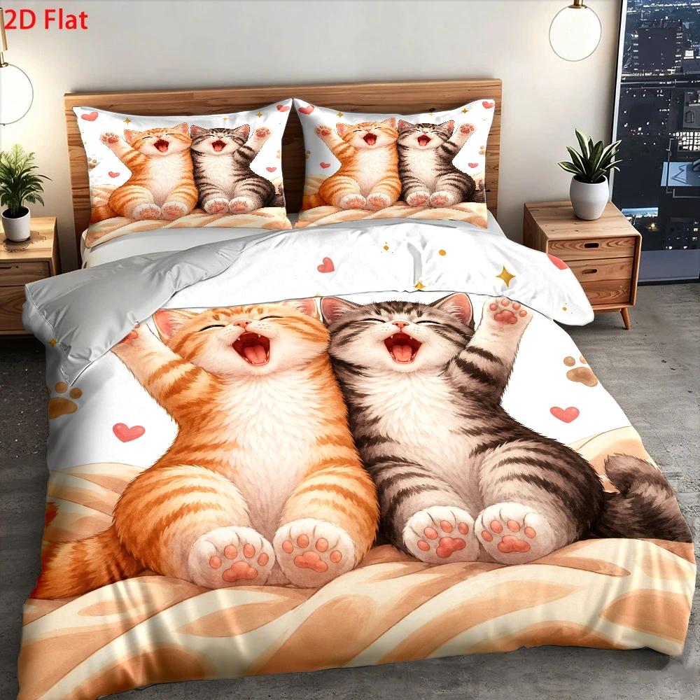3ピースのかわいい猫柄布団カバーセット、3ピース寝具セット（ - Home Decor Minimalist Style のレビューと価格
