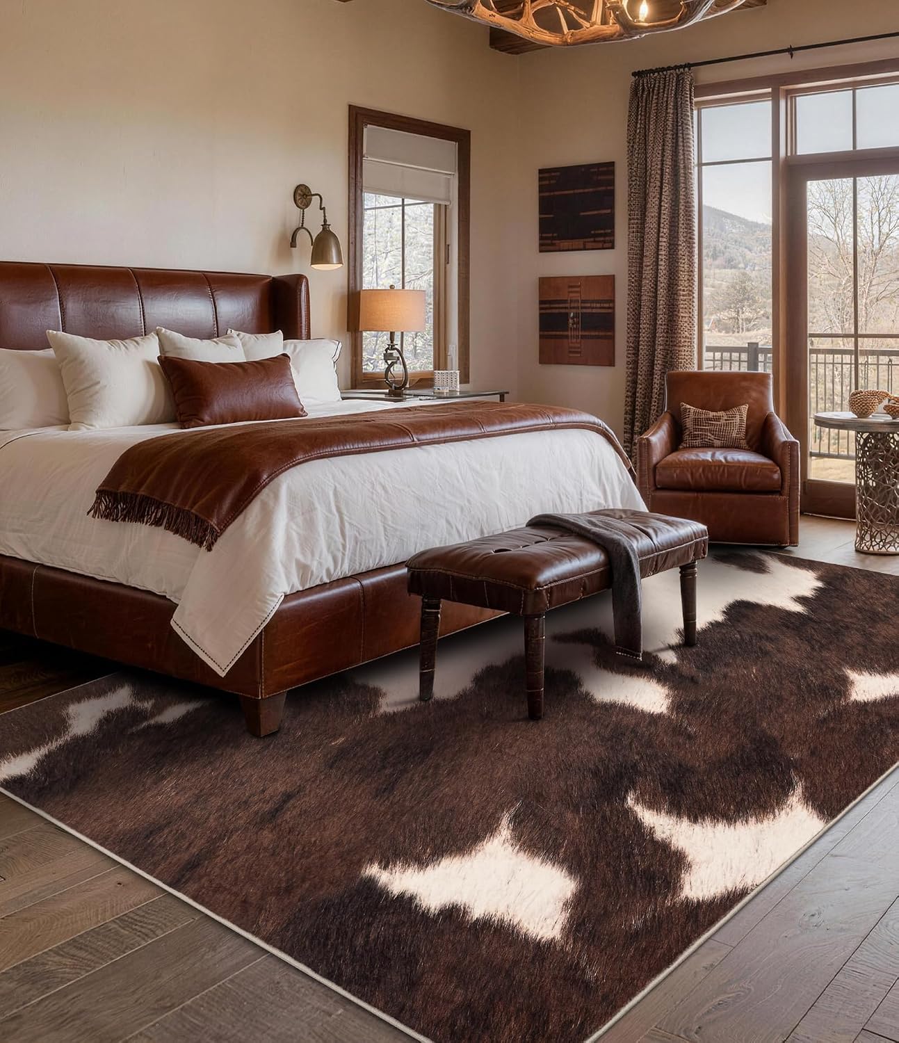 ブラウンのフェイクカウハイドエリアラグ、柔らかい低パイルの洗 - Cowhide Rug Faux のレビューと価格
