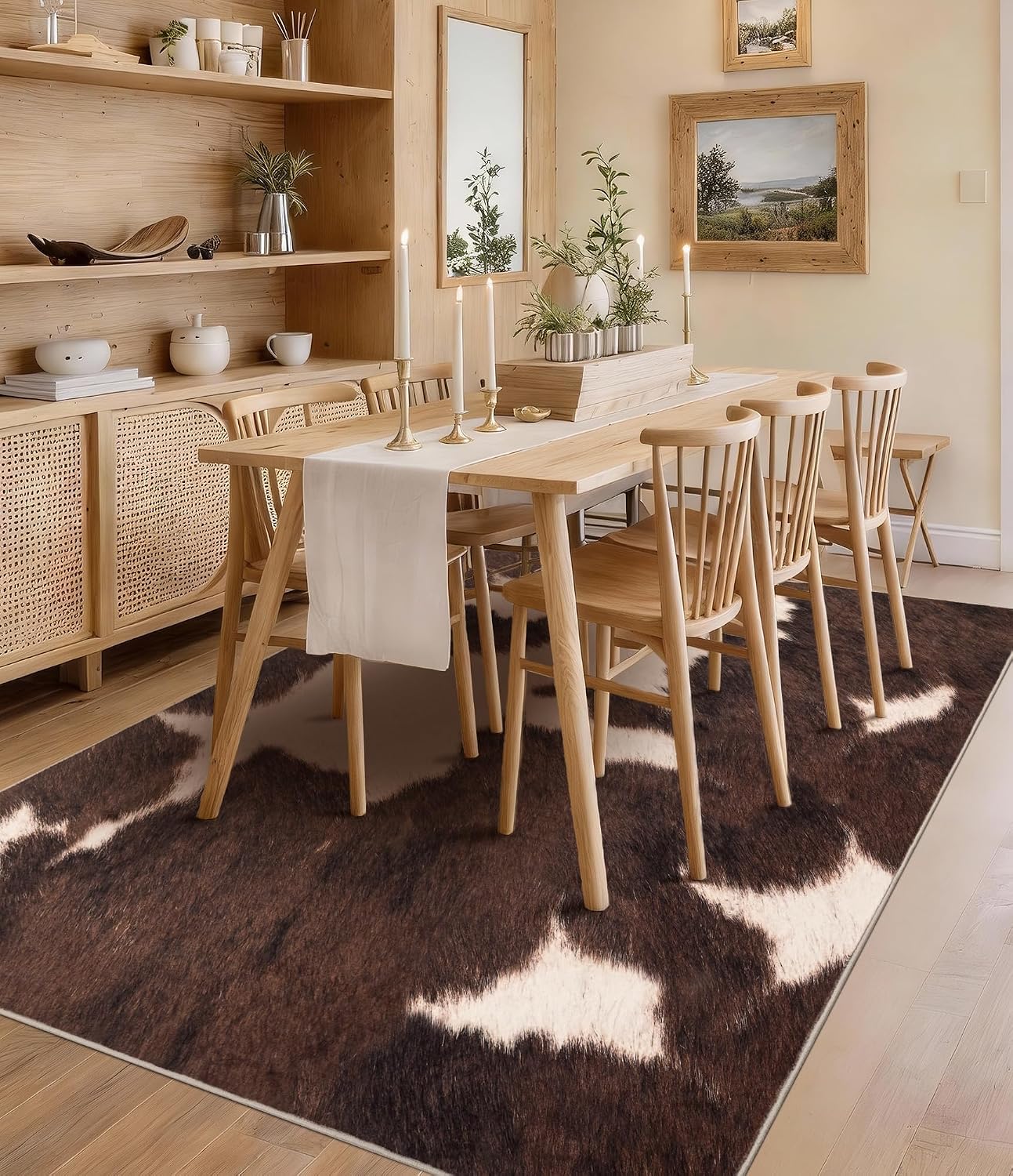 ブラウンのフェイクカウハイドエリアラグ、柔らかい低パイルの洗 - Cowhide Rug Faux のレビューと価格