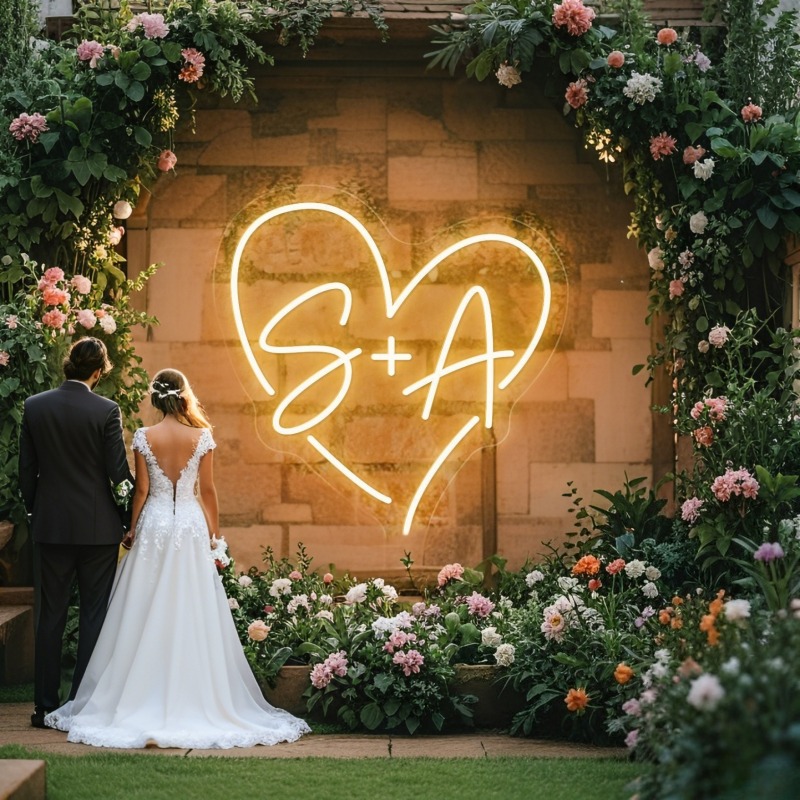 カスタムイニシャルハートLEDネオンサイン、結婚式パーティー - Home Decor For Wedding のレビューと価格