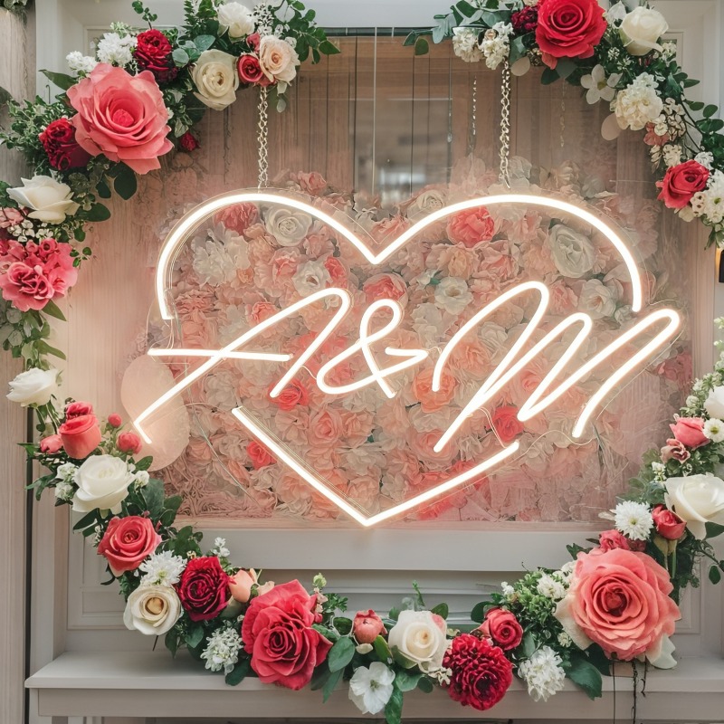 カスタムイニシャルハートLEDネオンサイン、結婚式パーティー - Home Decor For Wedding のレビューと価格