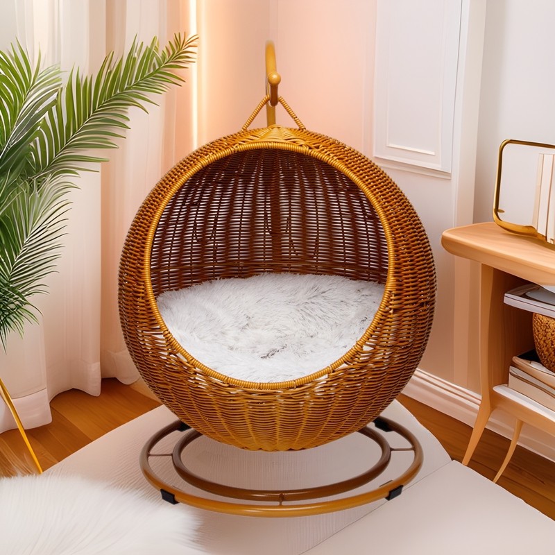 籐製ハンギングキャットベッド ソフトクッション付きキャットハ - Home Decor Rattan のレビューと価格