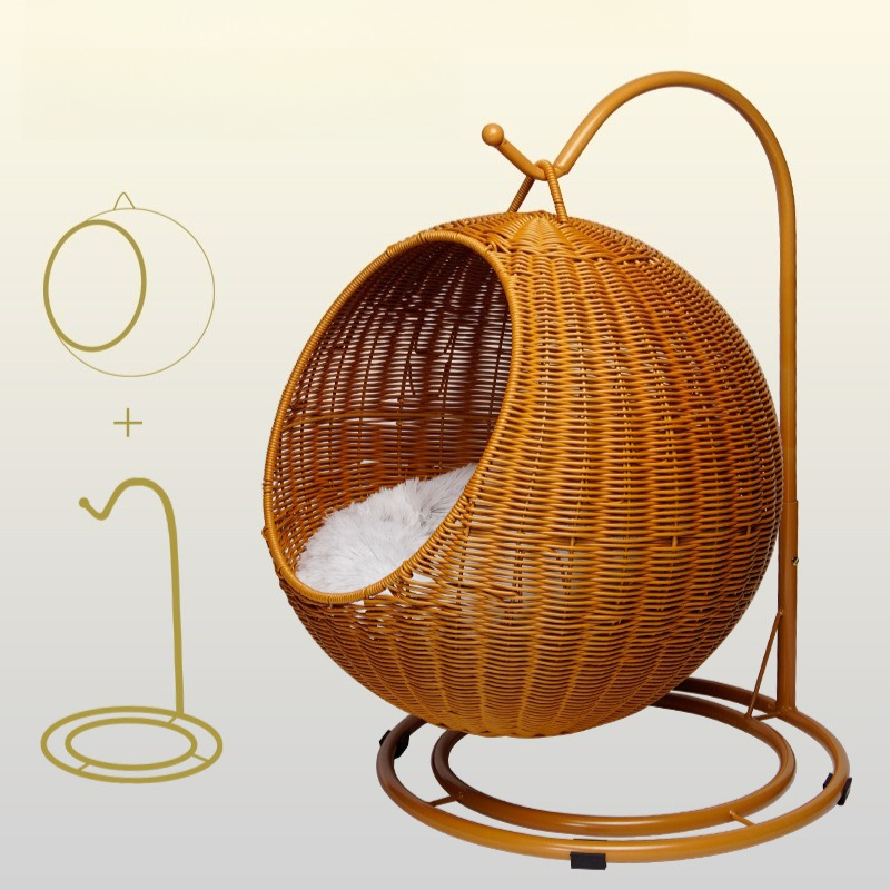 籐製ハンギングキャットベッド ソフトクッション付きキャットハ - Home Decor Rattan のレビューと価格